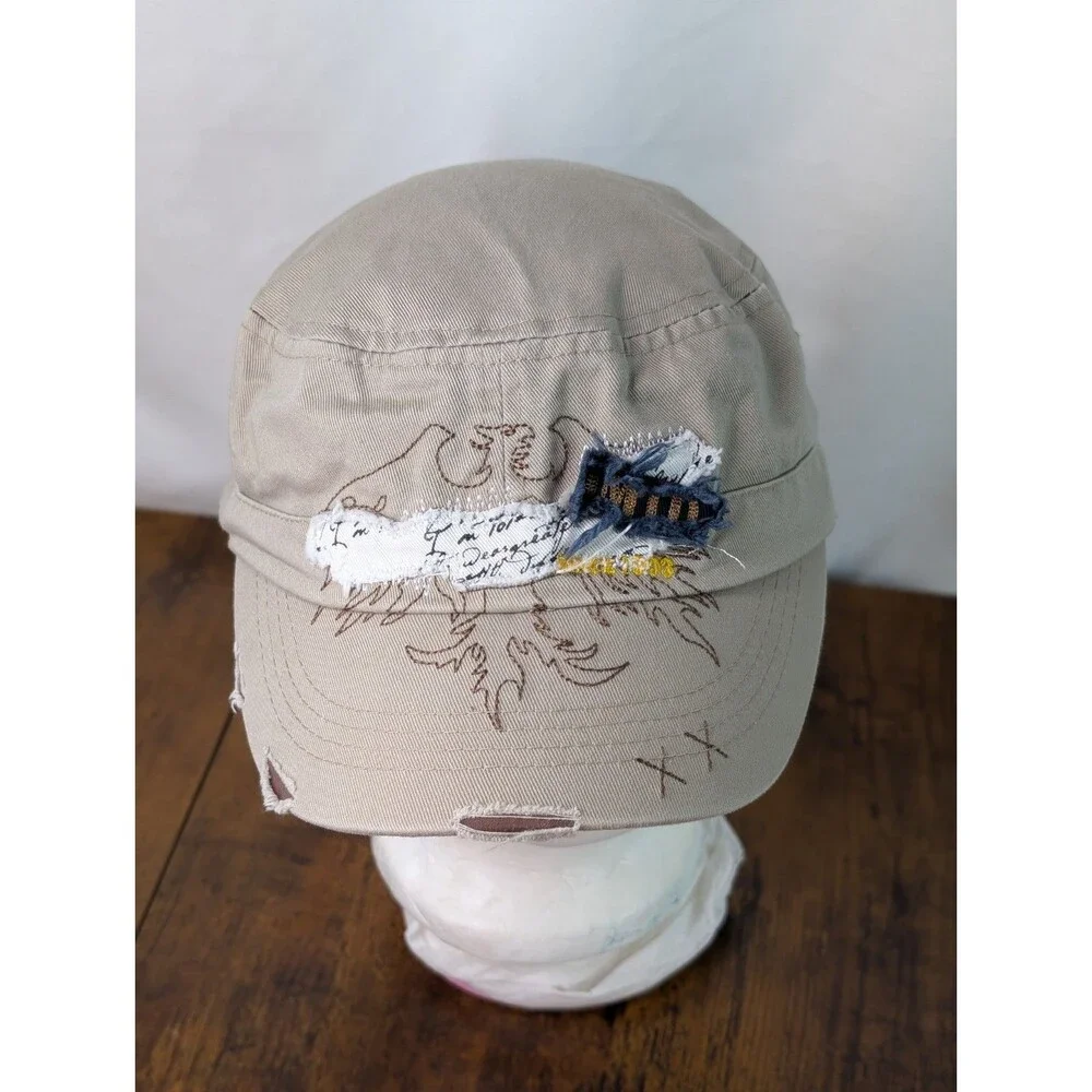 Vintage Y2K I'MTD by B&F Global Distressed Cadet Army Cap - Khaki / Tan